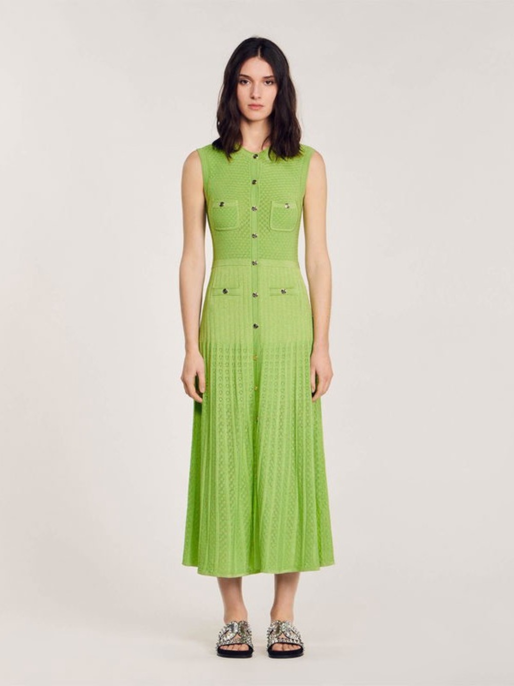 Sandro Tuileries Pointelle Knit Midi Dress